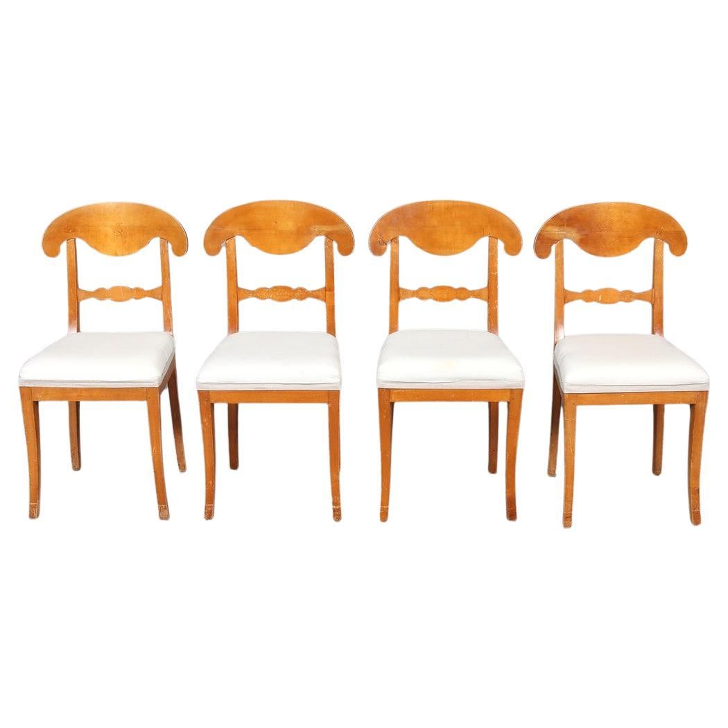 Swedish Biedermeier Dining Chairs Set of 4 Flame Golden Birch Honey Colour 1800s