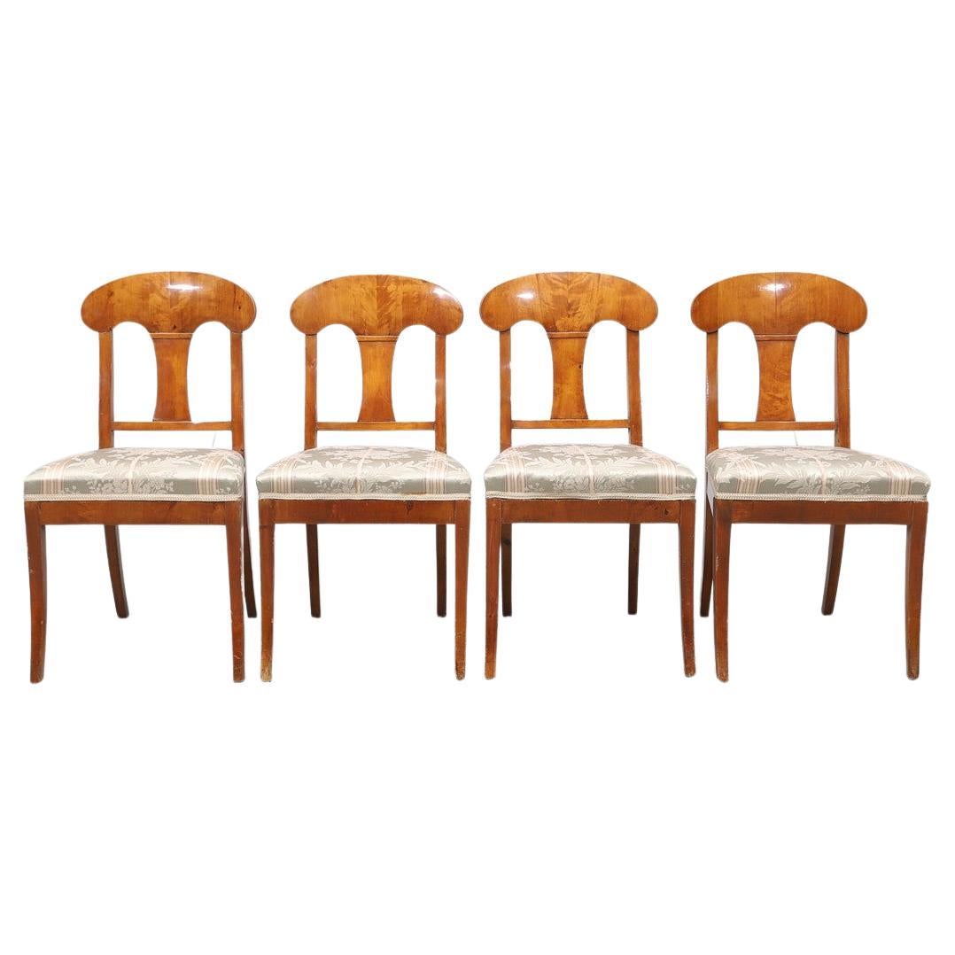 Swedish Biedermeier Dining Chairs Set of 4 Quilt Golden Birch Honey Colour 1800s For Sale