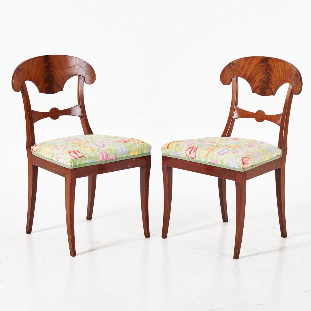 Svedese Set di 6 sedie da pranzo Biedermeier svedesi in betulla dorata in vendita