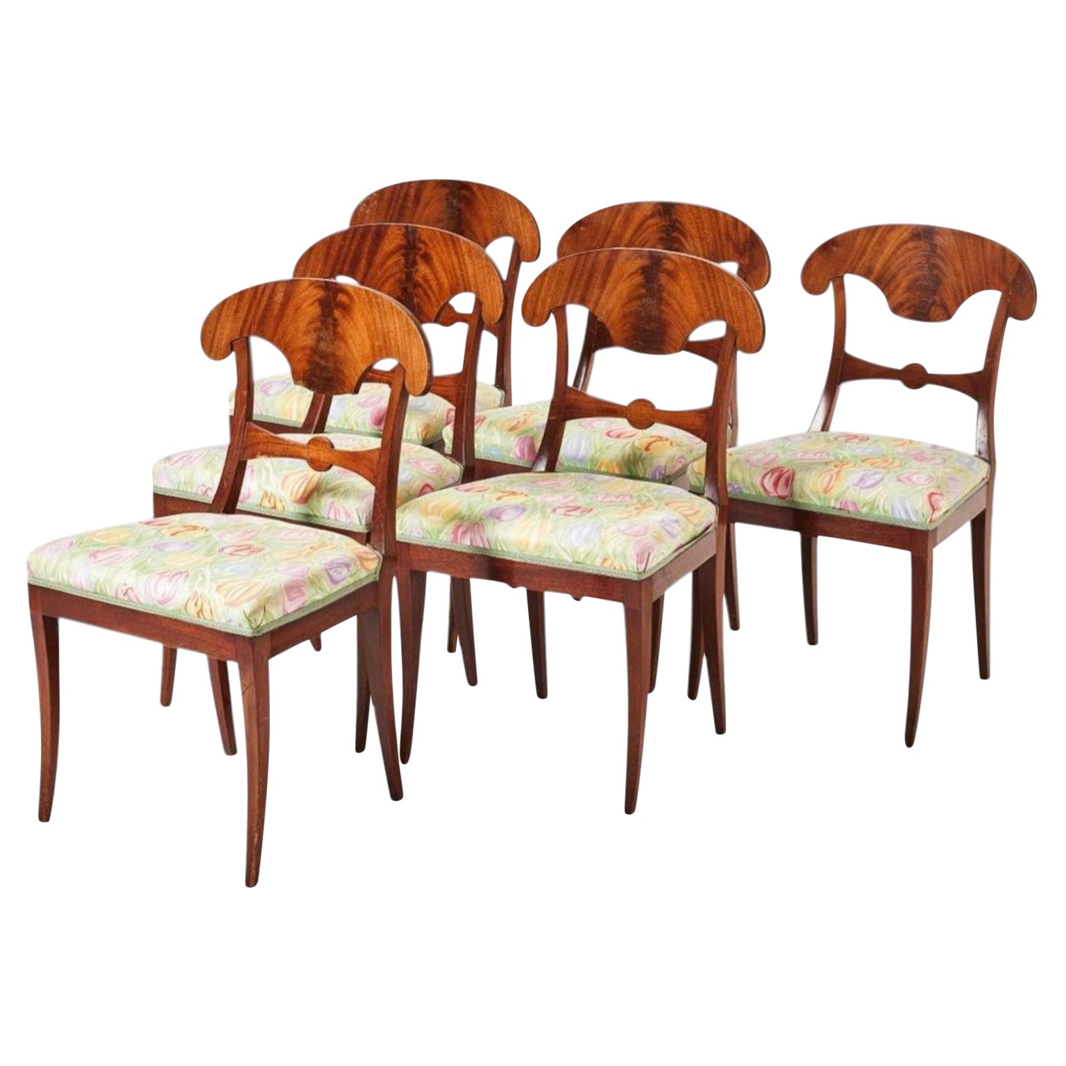 Swedish Biedermeier Dining Chairs Set of 6 Flame Golden Birch