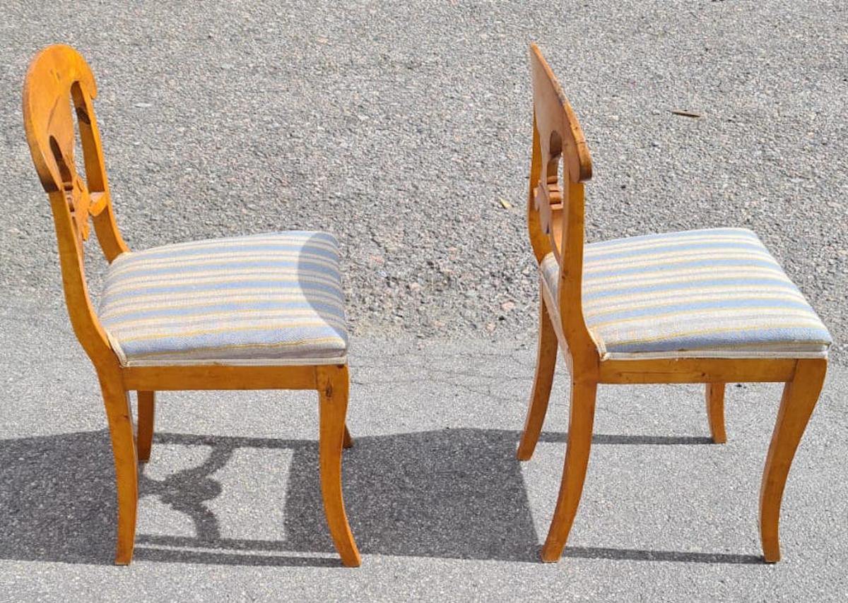 Polished Swedish Biedermeier Dining Chairs Set of 6 Flame Golden Birch Honey Colour 1800s