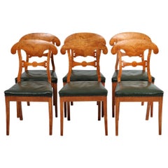Swedish Biedermeier Dining Chairs Set of 6 Flame Golden Birch Honey Colour, 1840