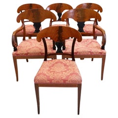 Swedish Biedermeier Dining Chairs Set of 6 Flame Mahogany Antique Deco A