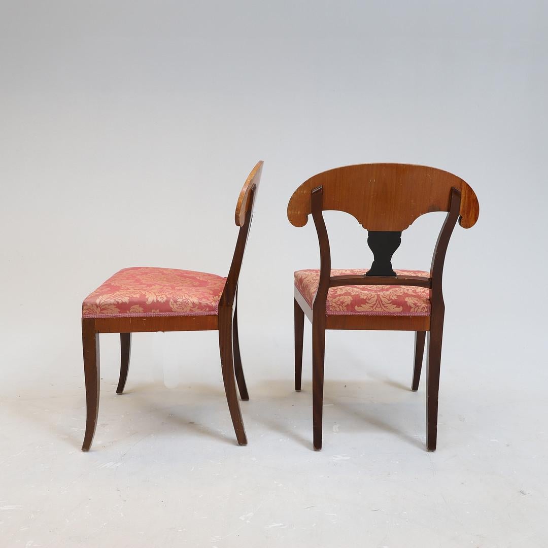 Swedish Biedermeier Dining Chairs Set of 6 Flame Mahogany Antique Deco In Good Condition For Sale In LONDON, GB