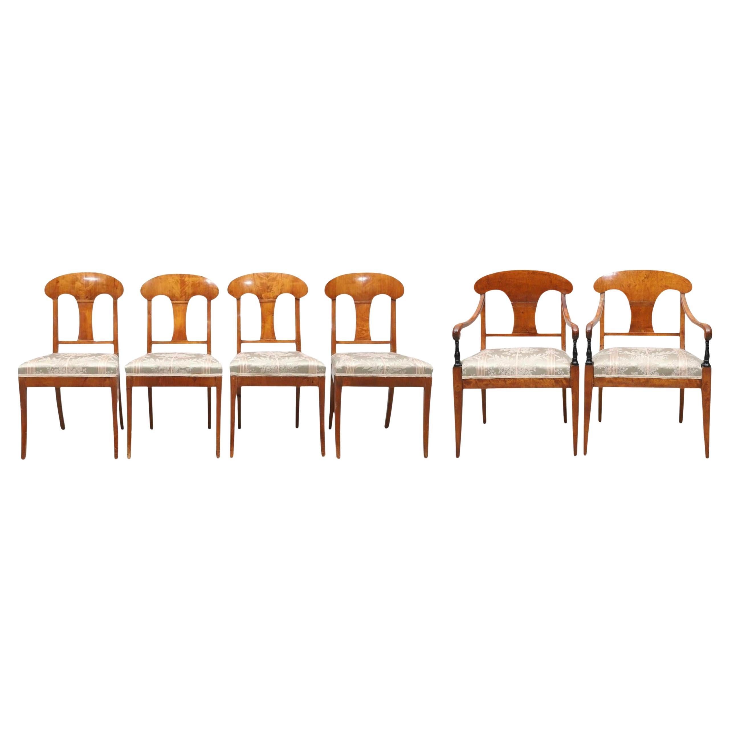 Swedish Biedermeier Dining Chairs Set of 6 Quilt Golden Birch Honey Color 1800s
