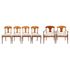Antique Swedish Biedermeier Dining Chairs Set of 6 Quilt Golden Birch Honey Color 1800s