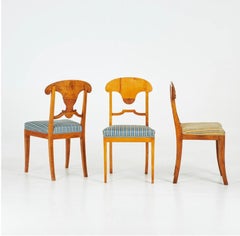 Swedish Biedermeier Dining Chairs Set of 8 Flame Golden Birch