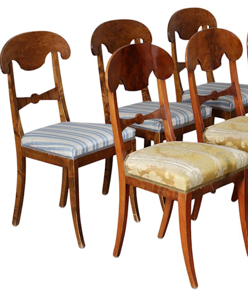 19th Century Swedish Biedermeier Dining Chairs Set of 8 Flame Golden Birch Honey Inlay