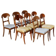 Swedish Biedermeier Dining Chairs Set of 8 Flame Golden Birch Honey Inlay