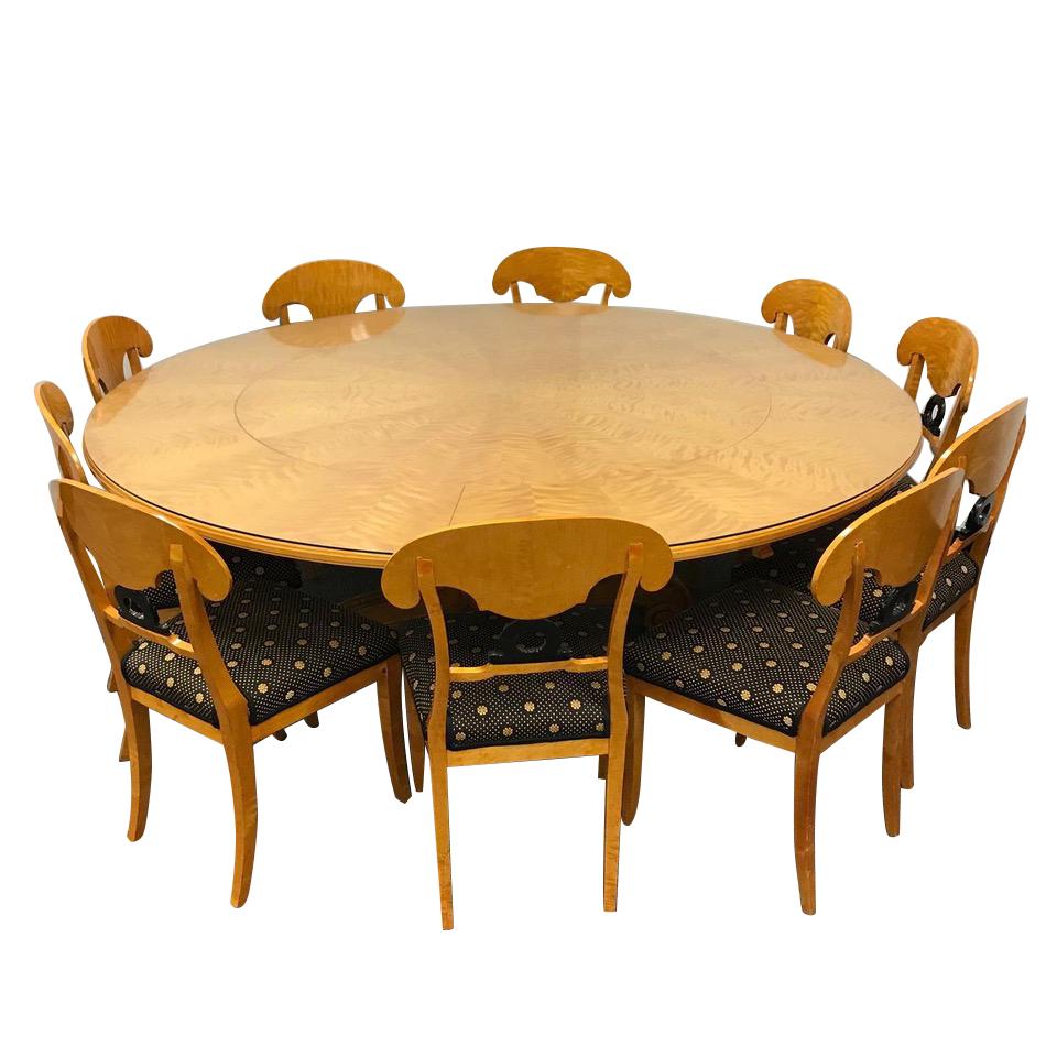 1800s Swedish Biedermeier Dining Suite 10 Chairs Extension 80" Round Table  For Sale