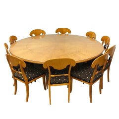 1800s Swedish Biedermeier Dining Suite 10 Chairs Extension 80" Round Table