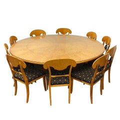 1800s Swedish Biedermeier Dining Suite 10 Chairs Extension 80" Round Table 