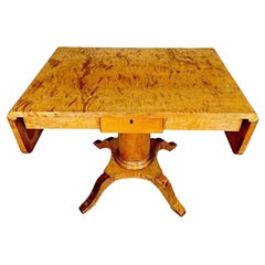 Swedish Biedermeier Drop-Leaf Pedestal Table Golden Birch 142cm