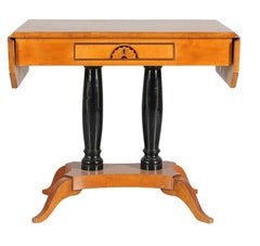 Swedish Biedermeier Drop-Leaf Pedestal Table Golden Birch Marquetry A Ormolu