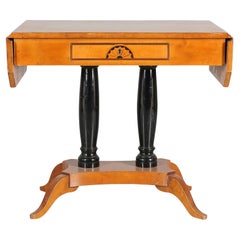 Swedish Biedermeier Drop-Leaf Pedestal Table Golden Birch Marquetry A Ormolu