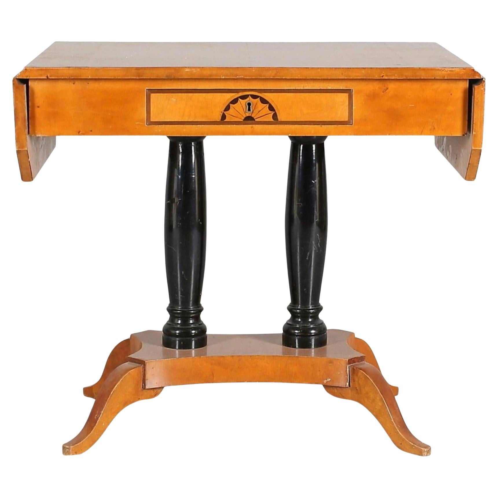 Swedish Biedermeier Drop-Leaf Pedestal Table Golden Birch Marquetry A Ormolu