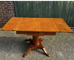 Swedish Biedermeier Drop-Leaf Pedestal Table Golden Birch Tiger Stripe 1800s