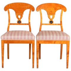 Swedish Biedermeier Empire Antique Dining Chairs 19th Century Ormolu Style, Pair