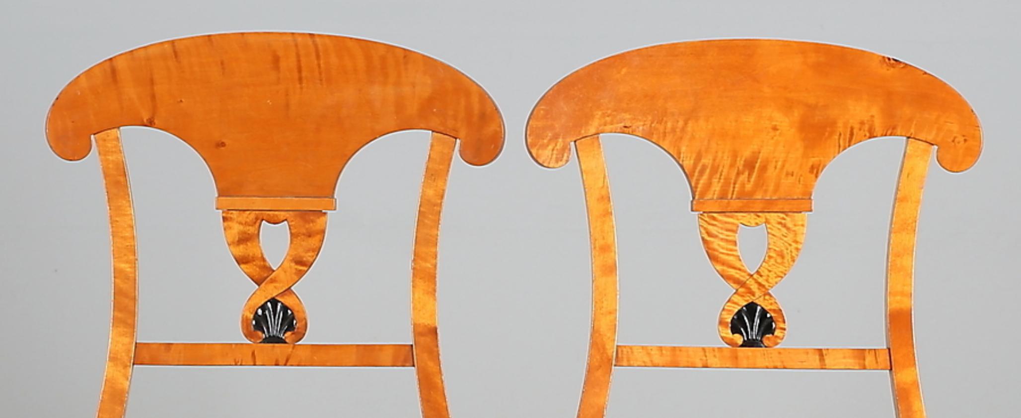 Ebonized Swedish Biedermeier Empire Roundel Dining Chairs, 19th Century Ormolu Style Pair