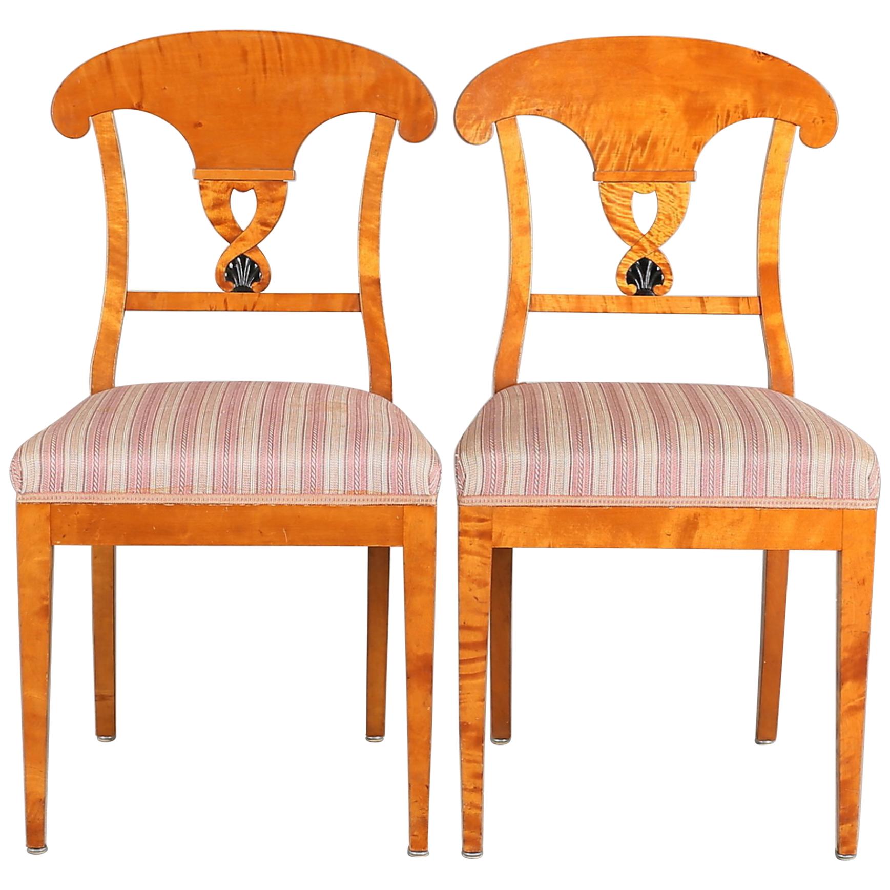 Swedish Biedermeier Empire Roundel Dining Chairs, 19th Century Ormolu Style Pair