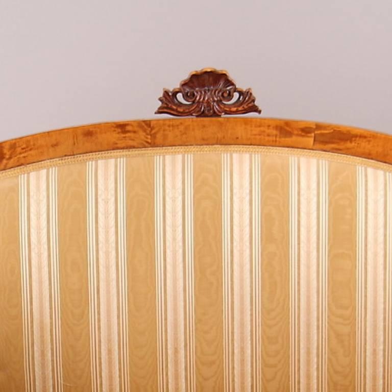 Carved Swedish Biedermeier Empire Sofa Settee Couch 3-Seat 19th Century Art Deco
