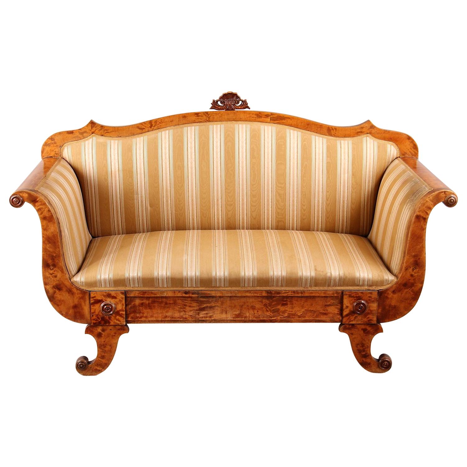 Swedish Biedermeier Empire Sofa Settee Couch 3-Seat 19th Century Art Deco
