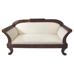 Swedish Biedermeier Figured Mahogany Carved Three-Seat Sofa Couch, Late 1800s