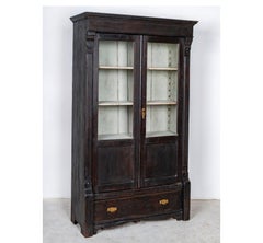 Swedish Biedermeier Glass Front Linen Press Book Case Cabinet Marquetry Black