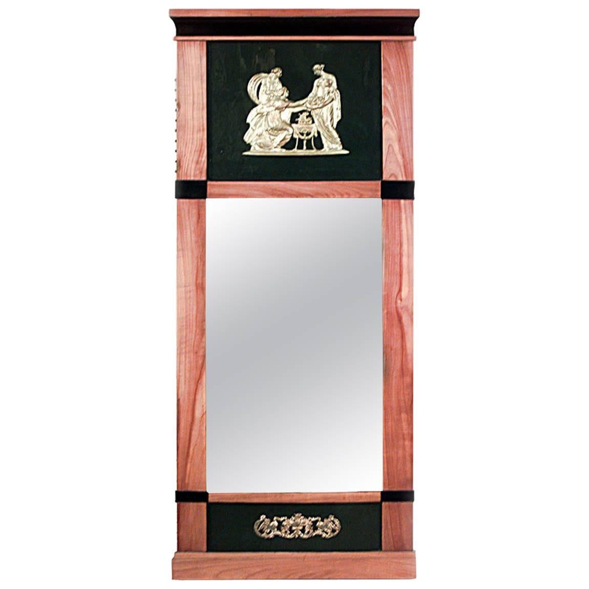 Miroir mural suédois Biedermeier en érable et laque noire