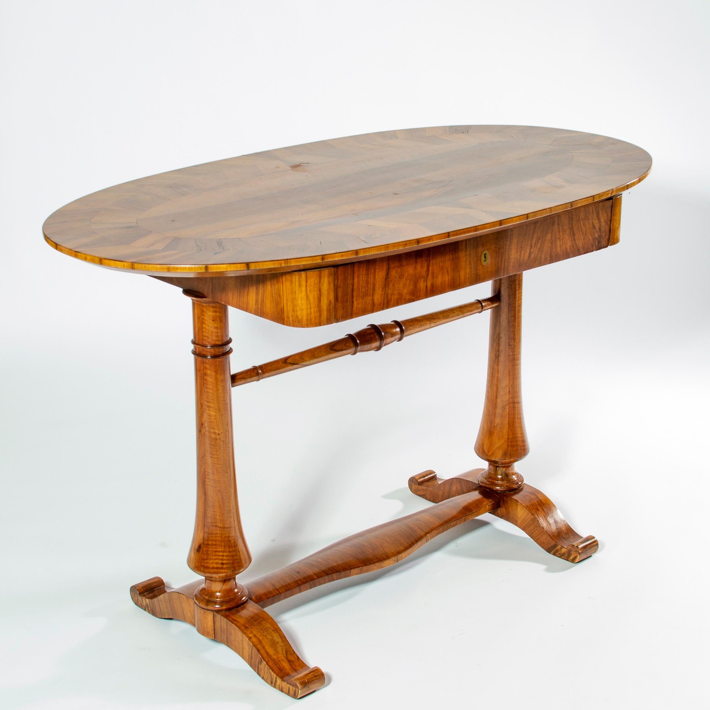 Hand-Carved Swedish Biedermeier Oval Desk or Table with Drawer, 19th Century, Sweden  For Sale