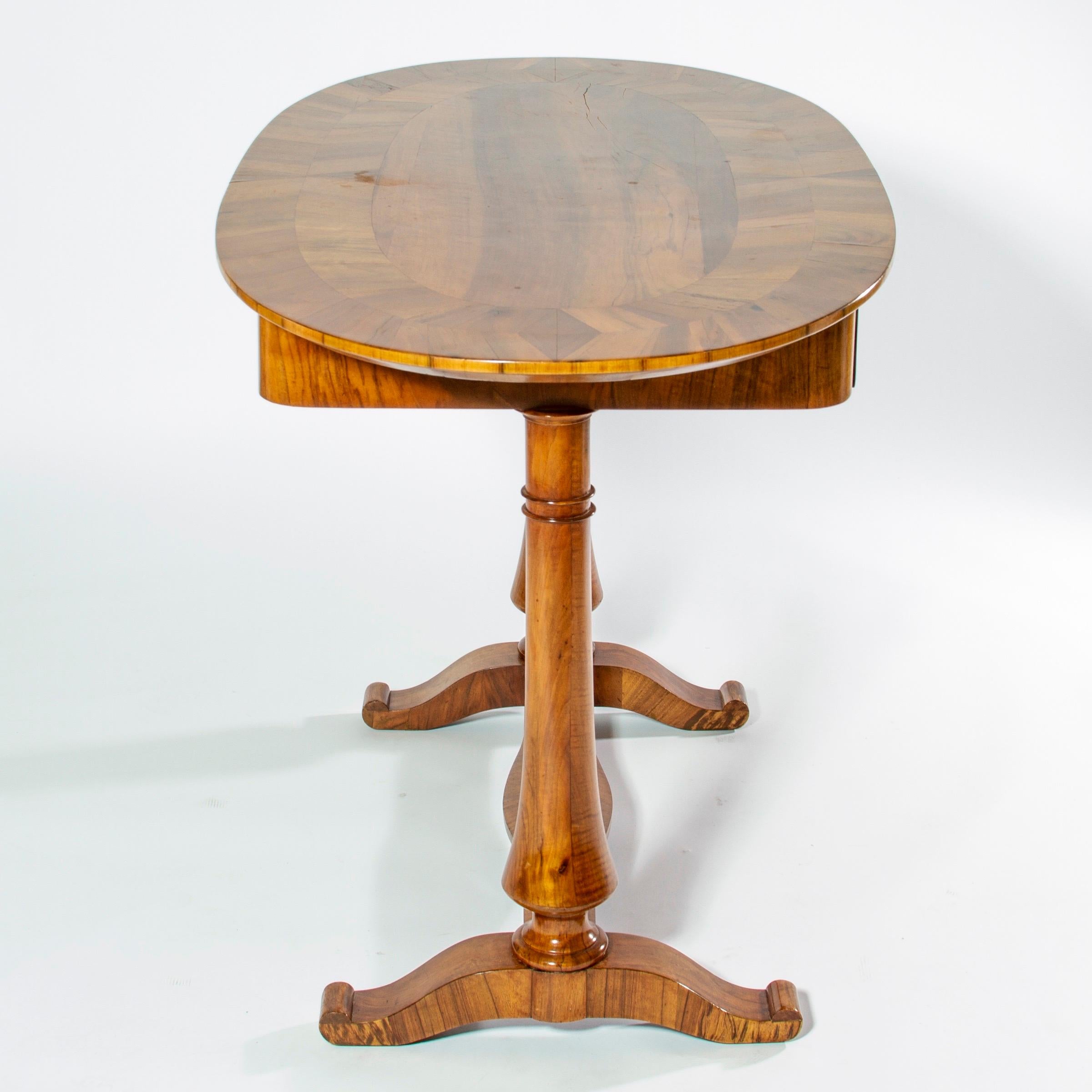 Fruitwood Swedish Biedermeier Oval Desk or Table with Drawer, 19th Century, Sweden  For Sale