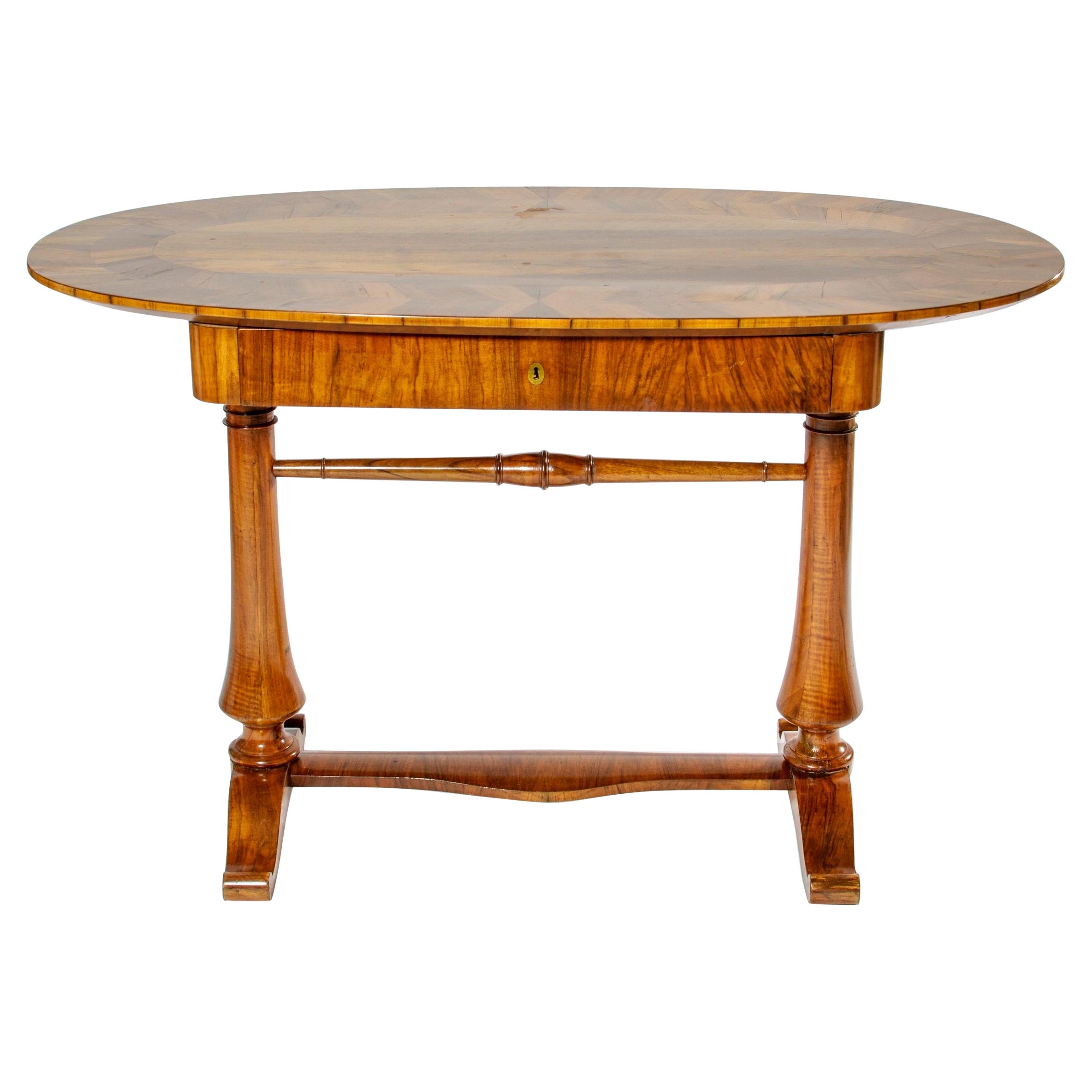 Swedish Biedermeier Oval Desk or Table with Drawer, 19th Century, Sweden