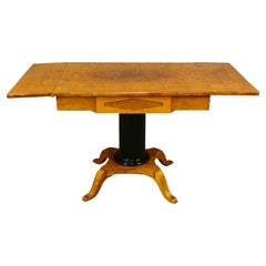 Swedish Biedermeier Pedestal Drop-Leaf Table Empire Golden Birch Ormolu Style A