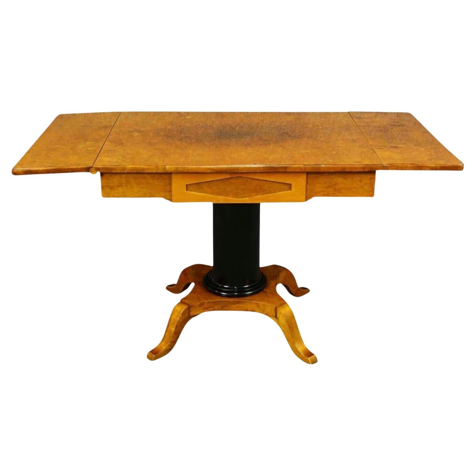 Swedish Biedermeier Pedestal Drop-Leaf Table Empire Golden Birch Ormolu Style A