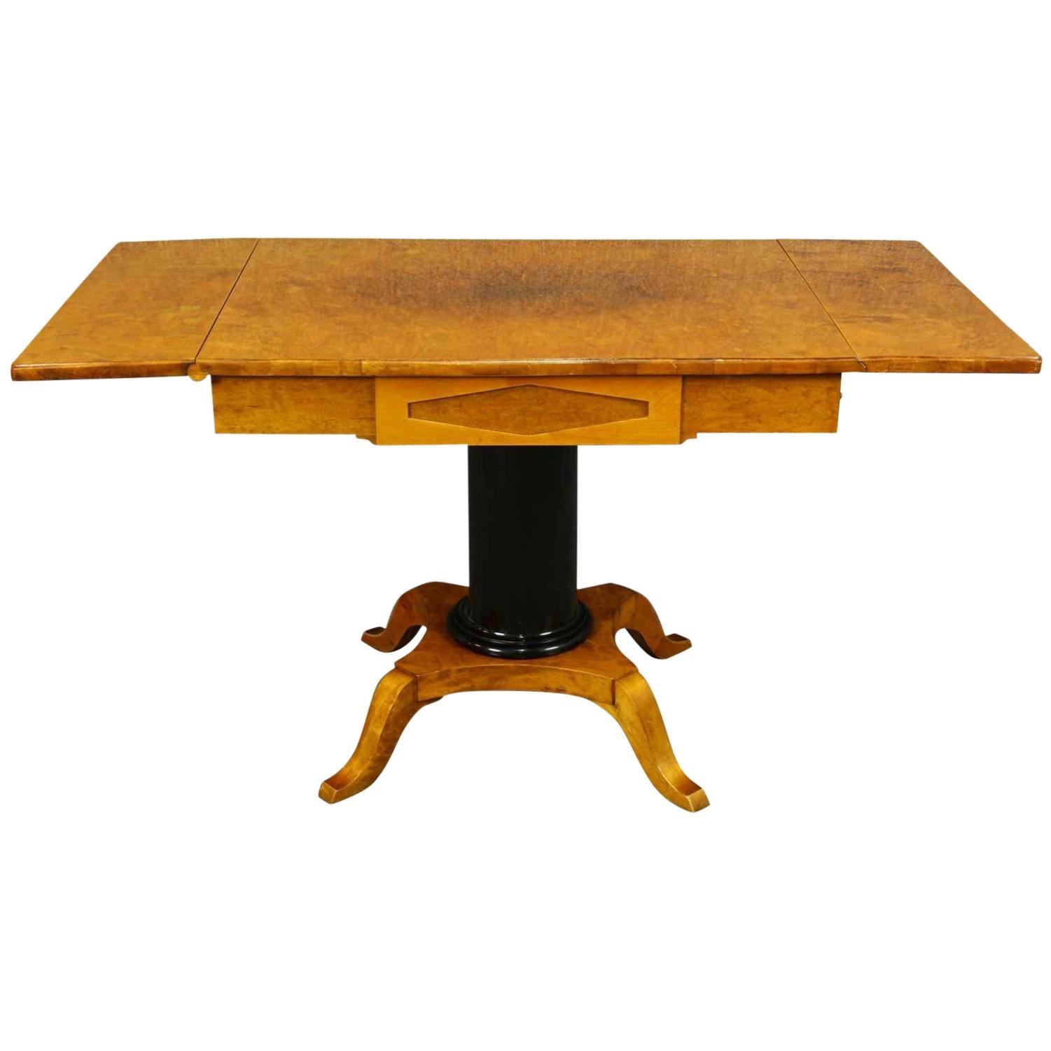 Swedish Biedermeier Pedestal Drop-Leaf Table Empire Golden Birch Ormolu Style