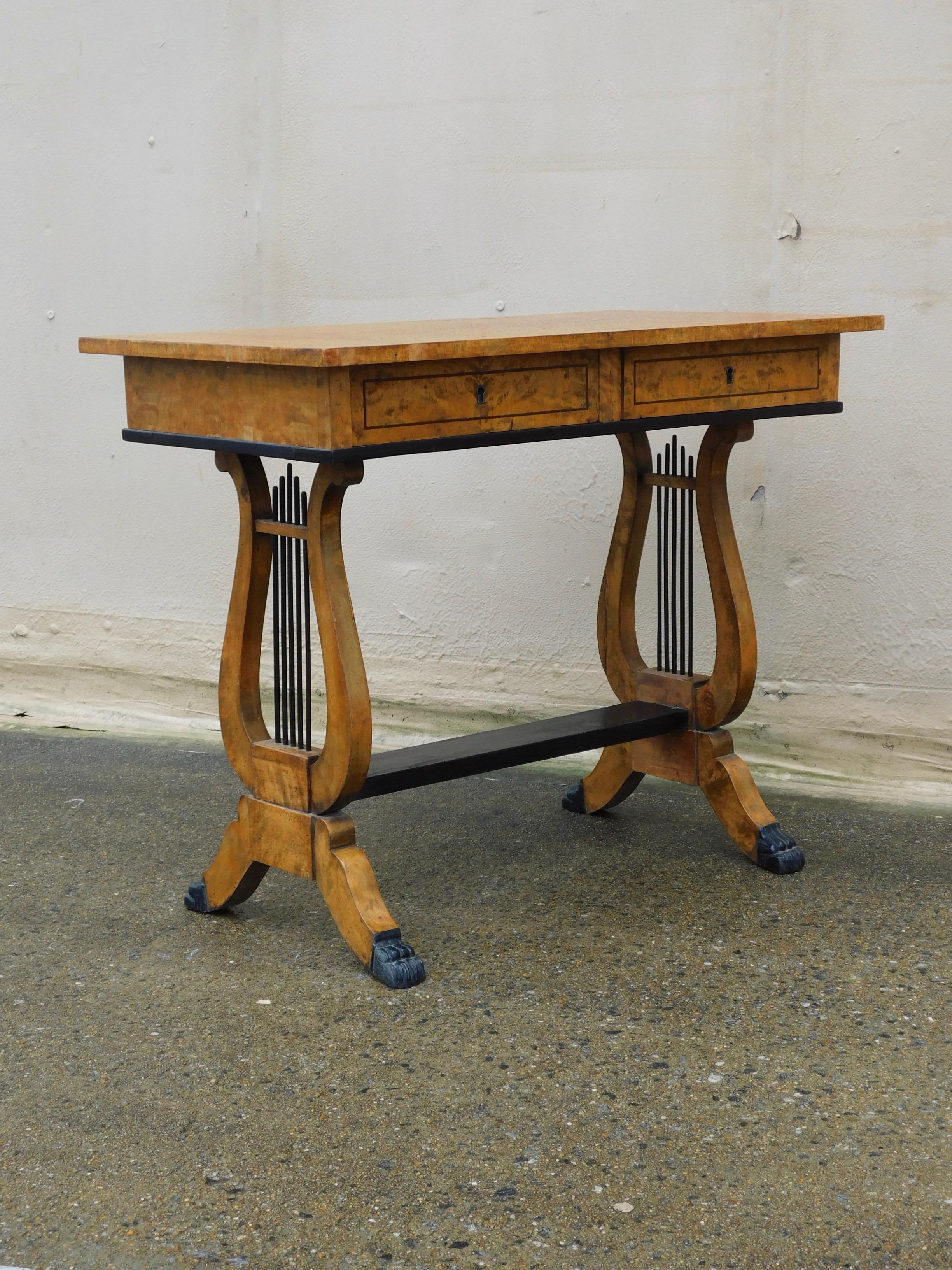 Swedish Biedermeier Revival Writing Table in Golden Flame Birch, circa 1920 For Sale 6