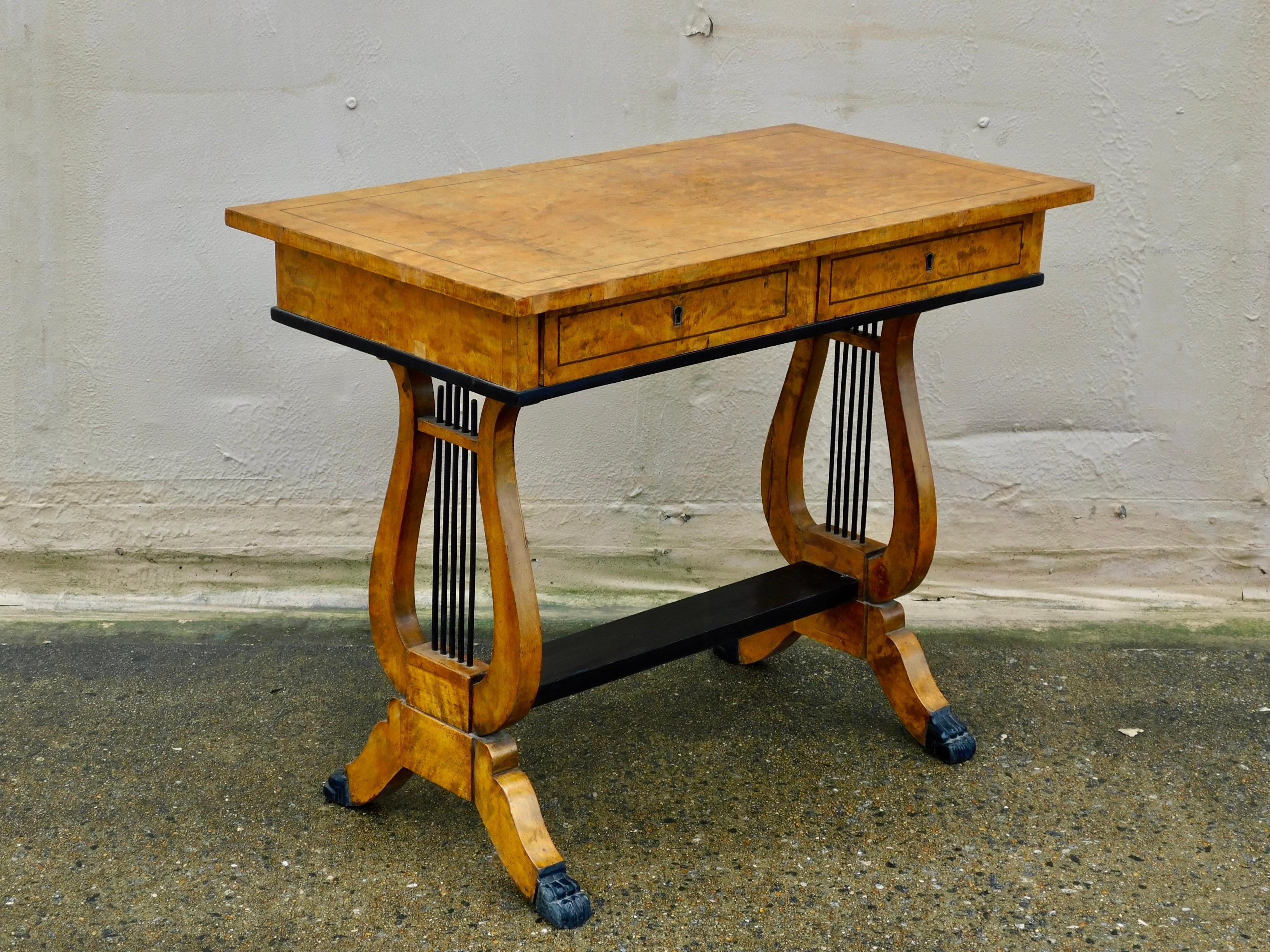Swedish Biedermeier Revival Writing Table in Golden Flame Birch, circa 1920 For Sale 9