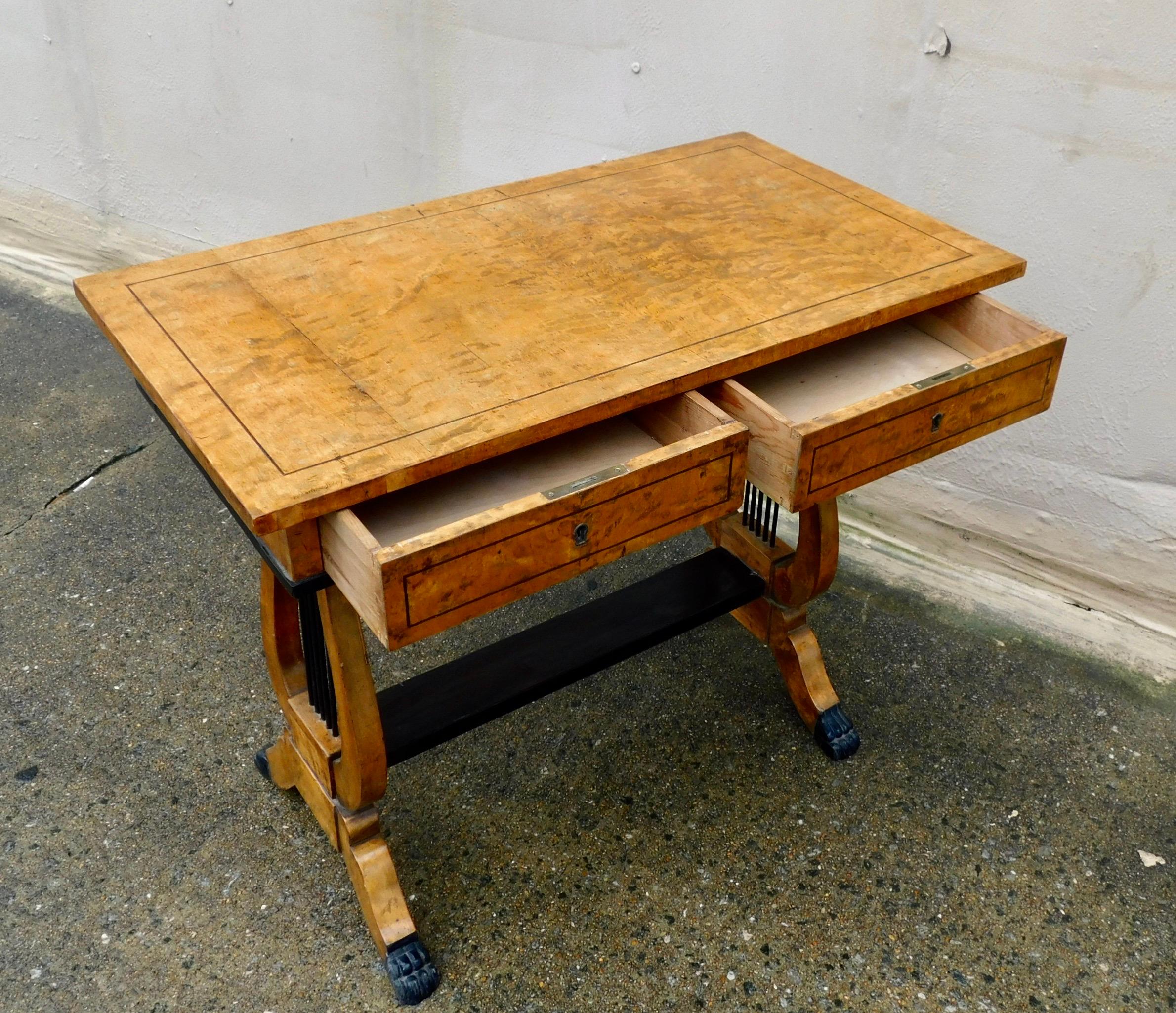 Swedish Biedermeier Revival Writing Table in Golden Flame Birch, circa 1920 For Sale 5