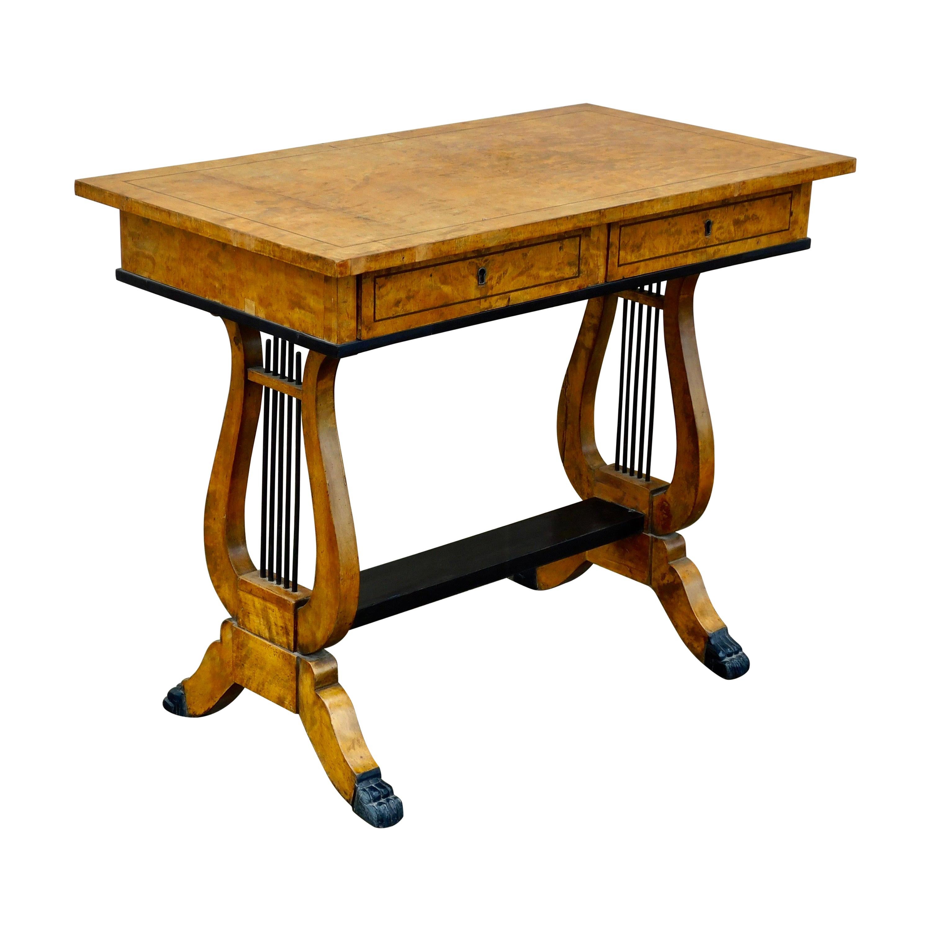 Swedish Biedermeier Revival Writing Table in Golden Flame Birch, circa 1920 For Sale
