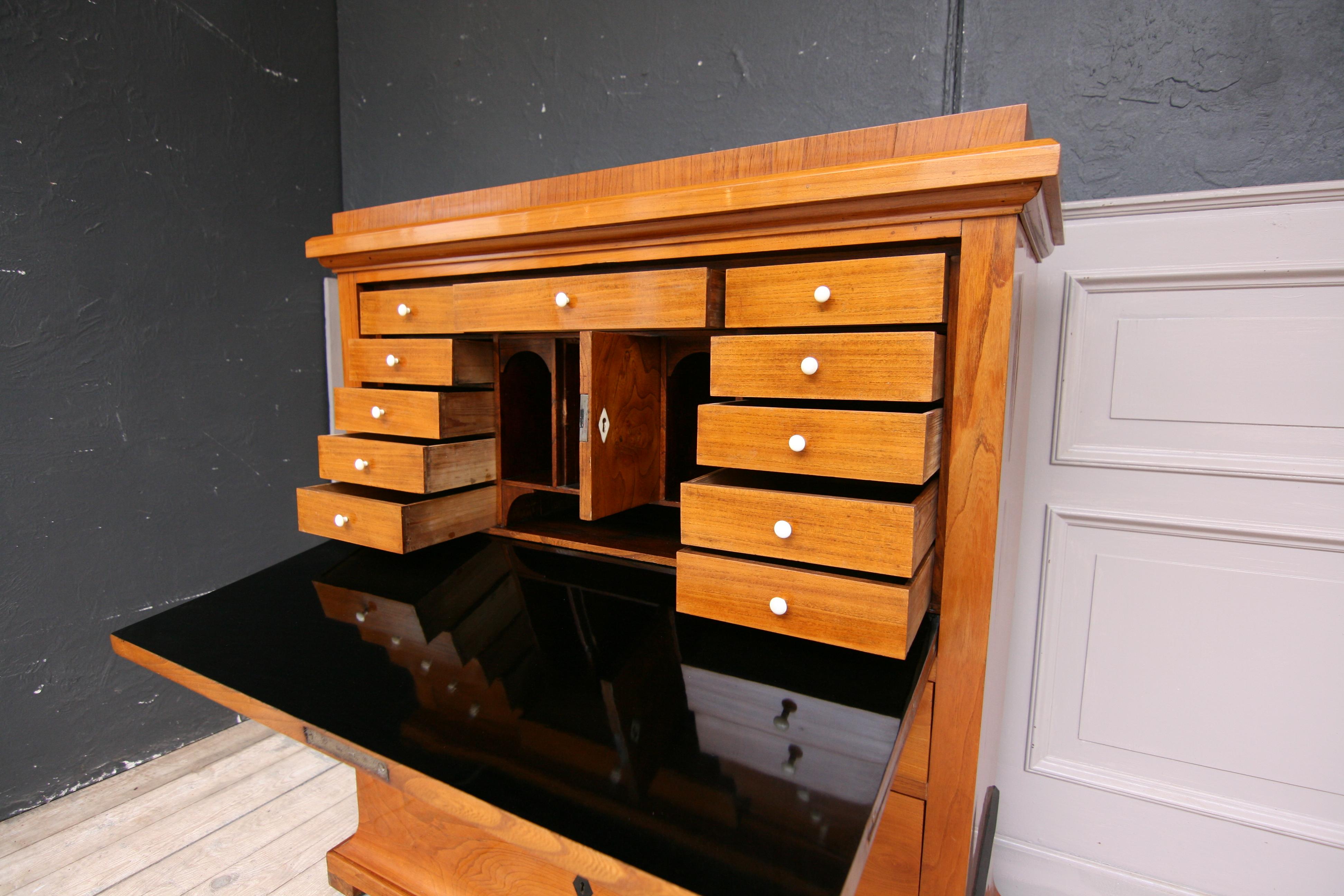 19th Century Swedish Biedermeier Secretary, Cherrywood Veneer, French Polished