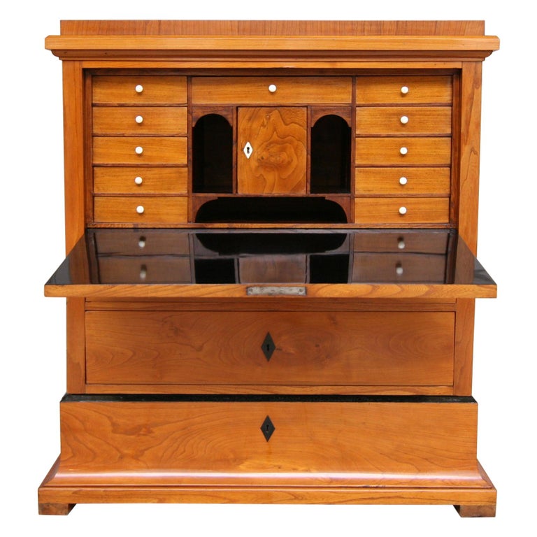 Swedish Biedermeier Secretary, Cherrywood Veneer, French Polished For Sale