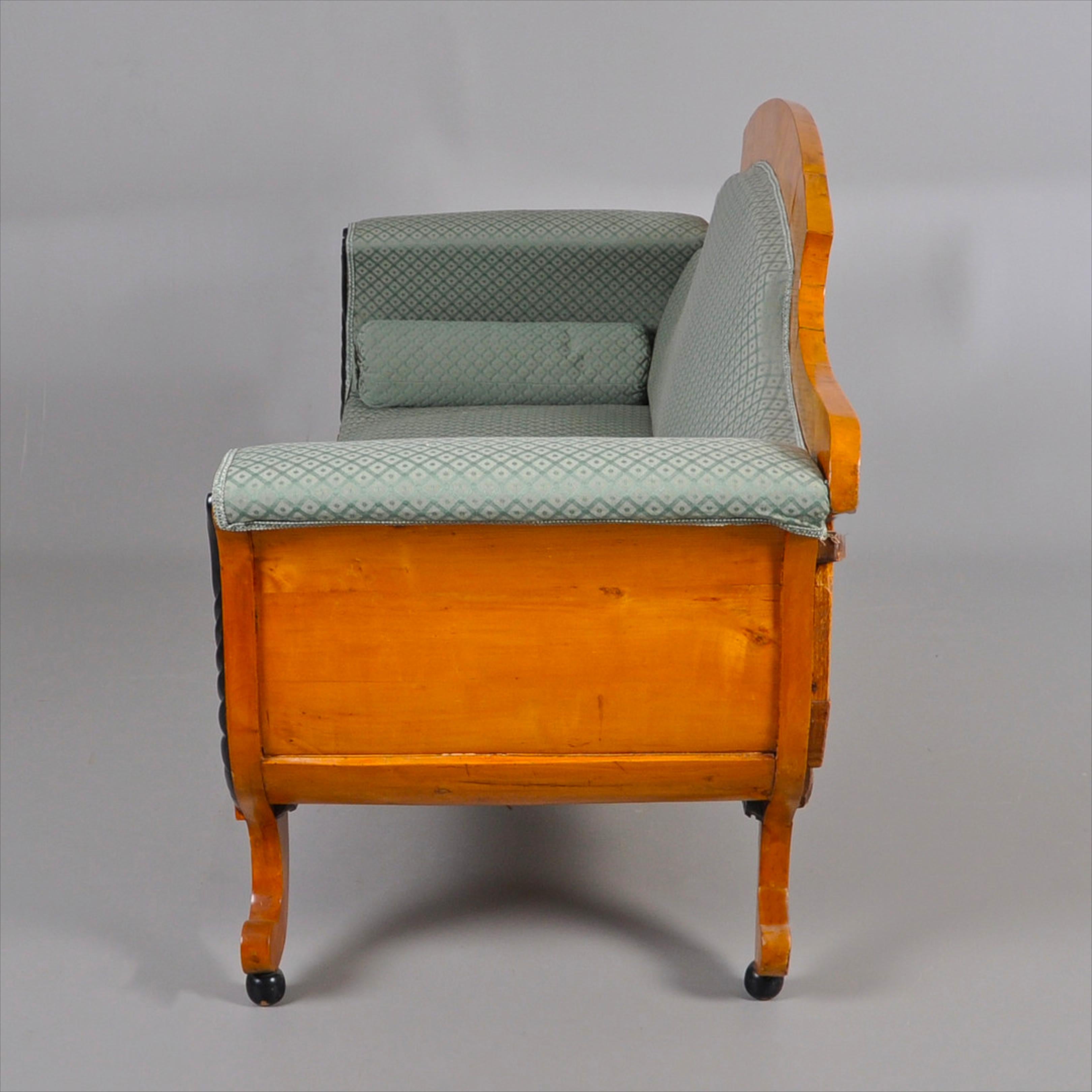 Veneer Swedish Biedermeier Sofa Empire Couch Honey Color, 2-3 Seat, 19th Century Ormolu