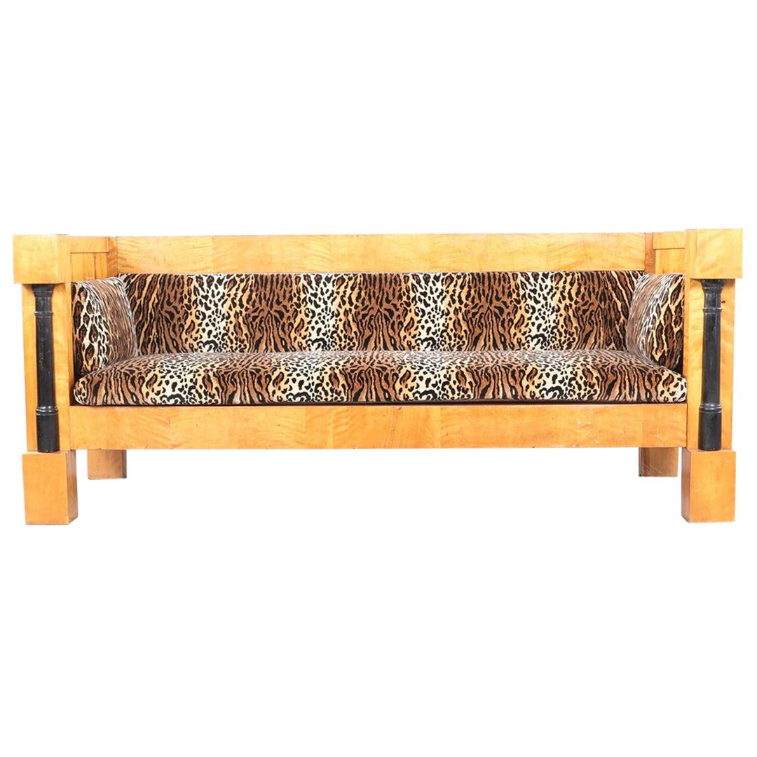 Swedish Biedermeier Sofa Empire Couch Honey Color, 3-4 Seat, 19th Century
