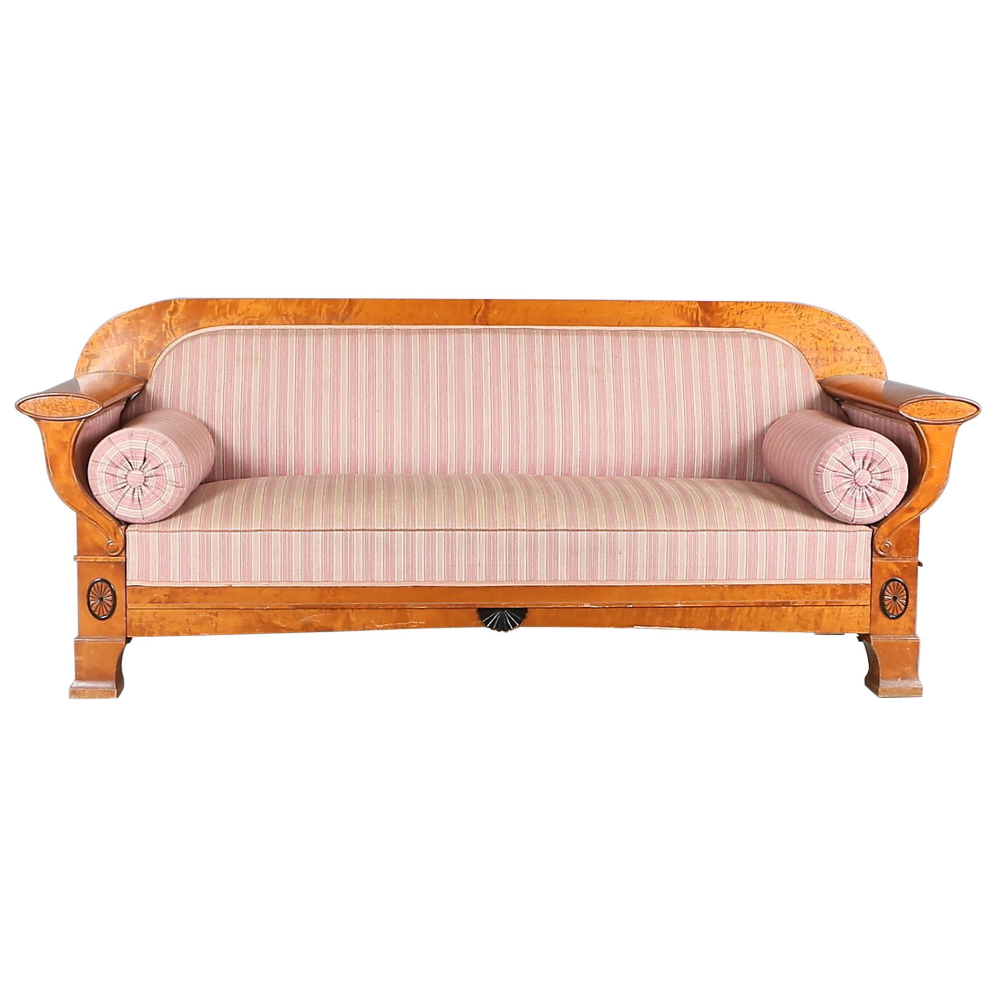 Swedish Biedermeier Sofa Empire Couch Honey Color, 4-5 Seat, 19th Century 230cm