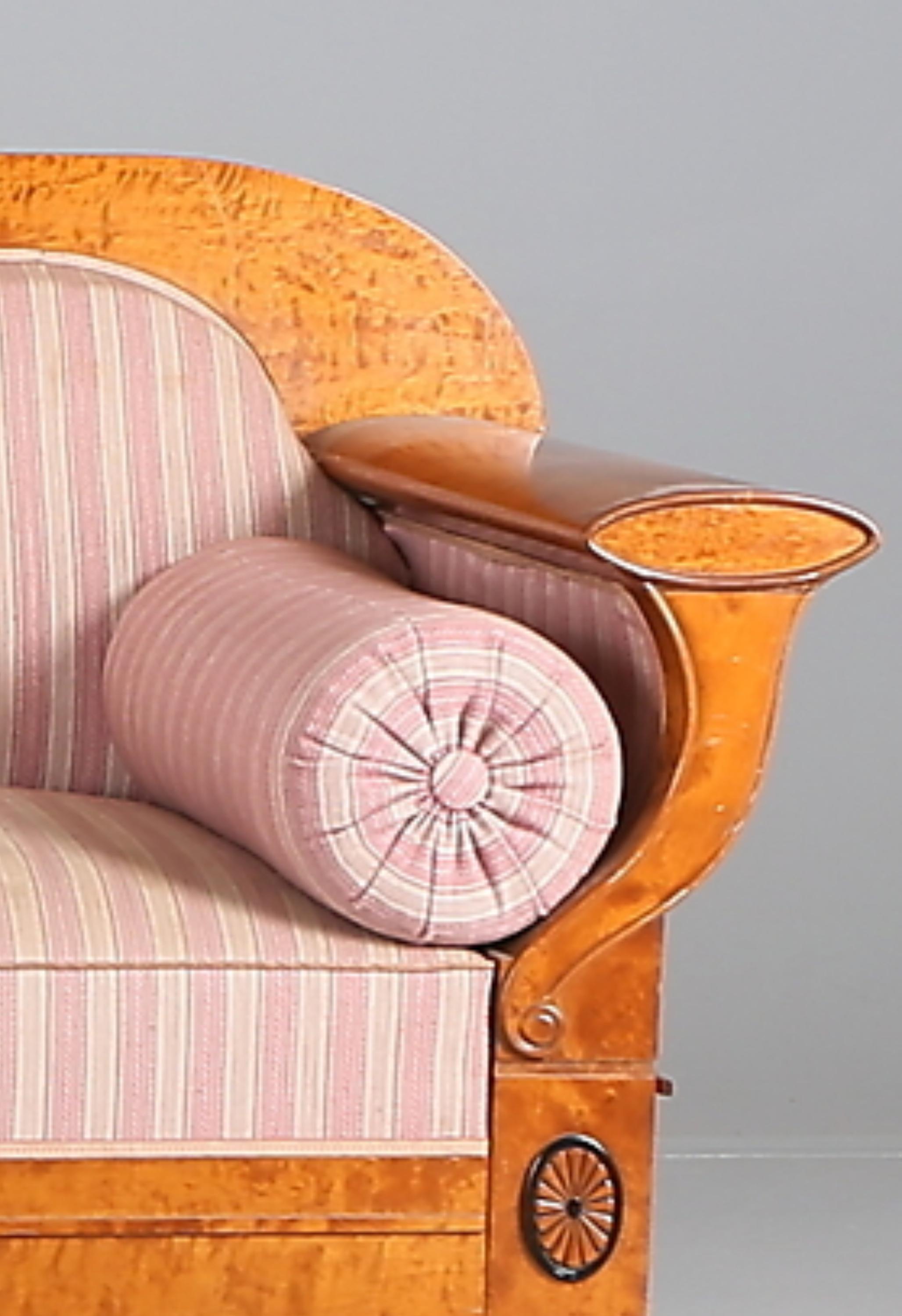 Veneer Swedish Biedermeier Sofa Empire Couch Honey Color, 4-5 Seat, 19th Century