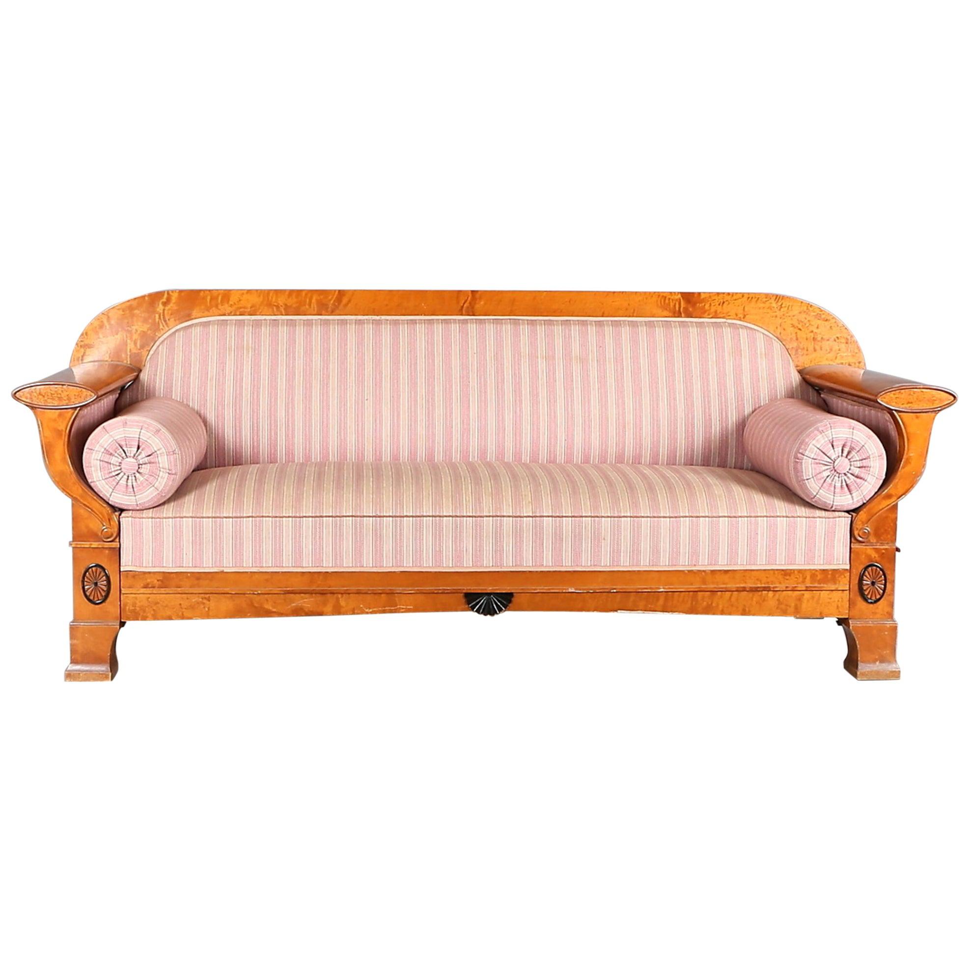 Swedish Biedermeier Sofa Empire Couch Honey Color, 4-5 Seat, 19th Century
