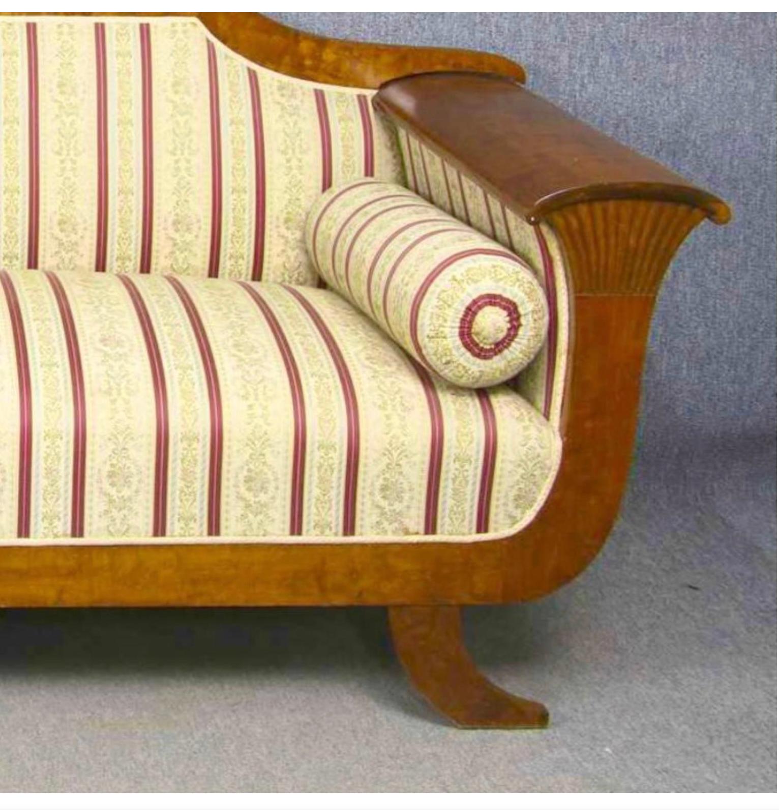 19th Century Swedish Biedermeier Sofa Settee Couch 3-4 Seat Carved Arms Art Deco Late 1800s For Sale