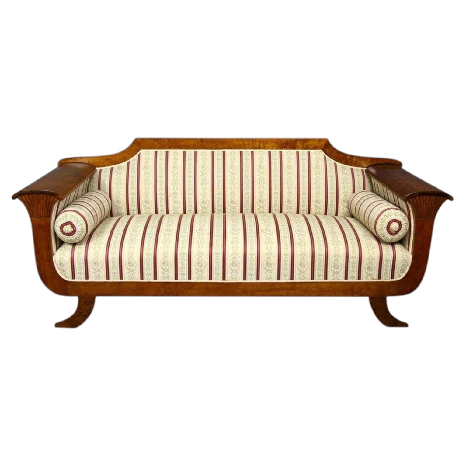 Sofá Biedermeier Sueco Sofá Settee 3-4 Asiento Brazos Tallados Art Decó Finales 1800