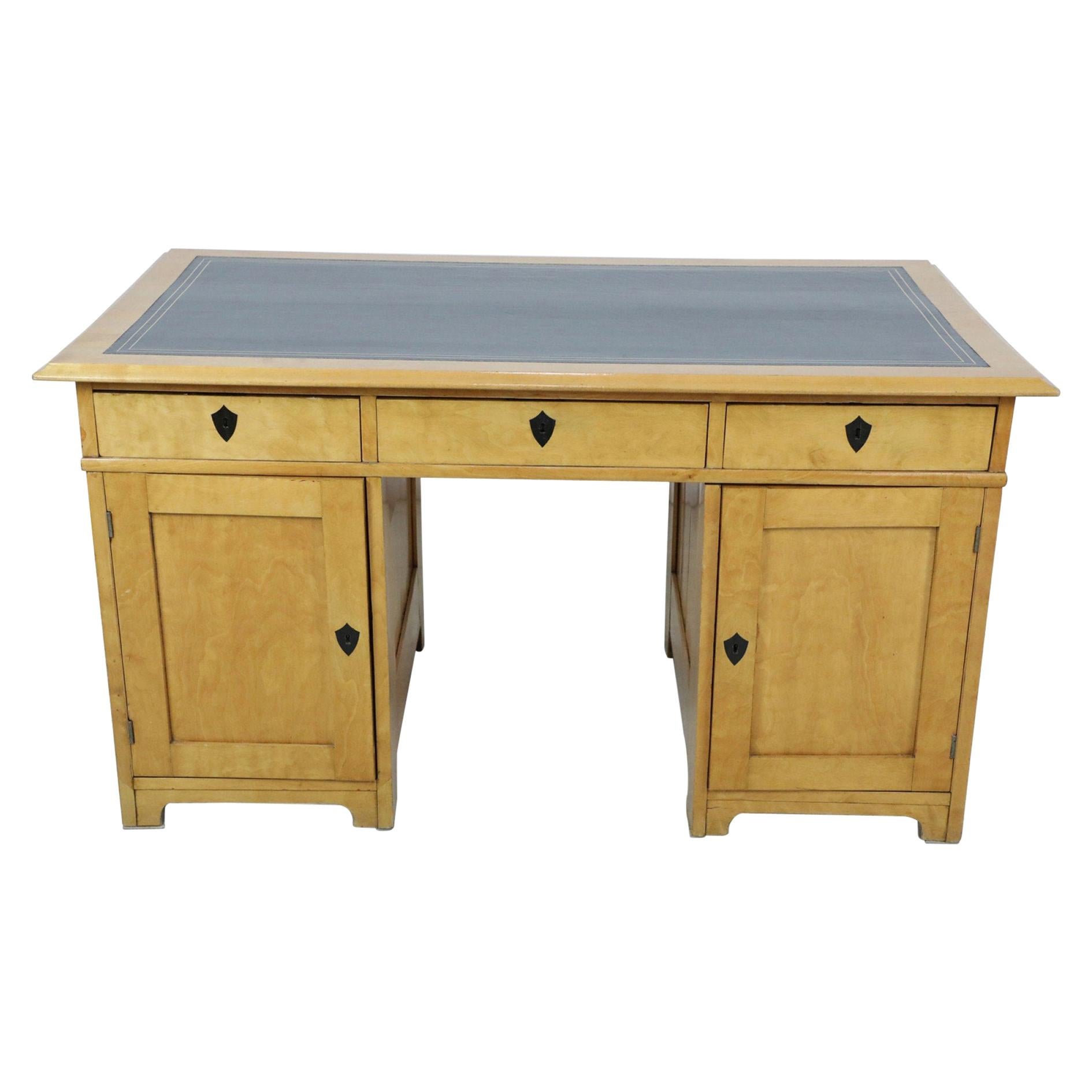Swedish Biedermeier Style Birch Kneehole Desk For Sale