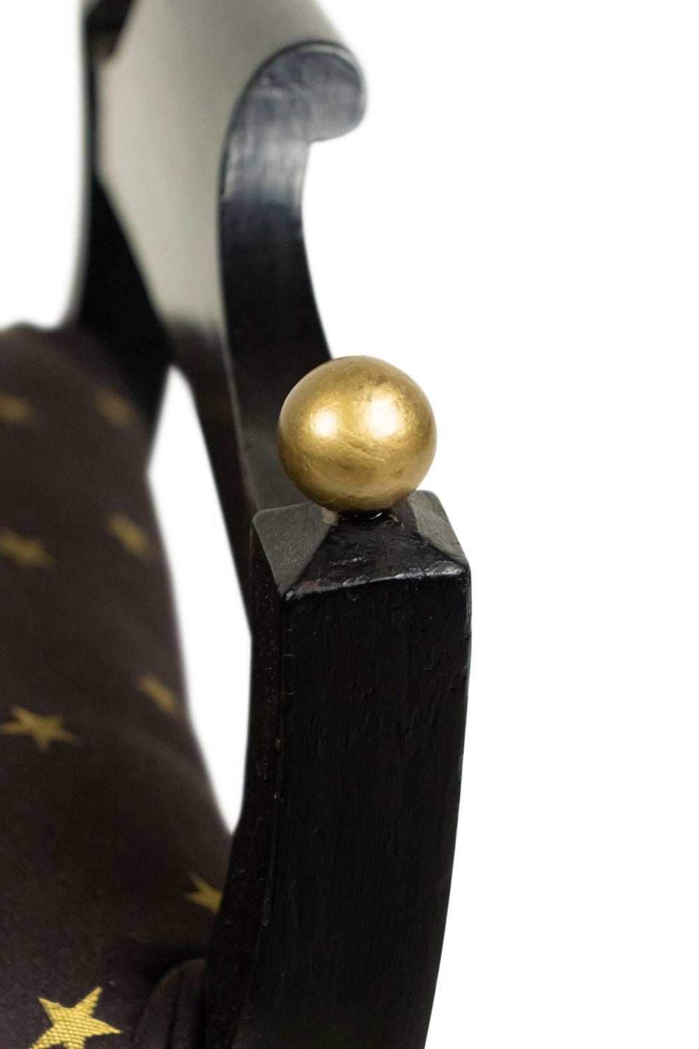 Lacquered Swedish Biedermeier Style Black and Gold Star Bench For Sale